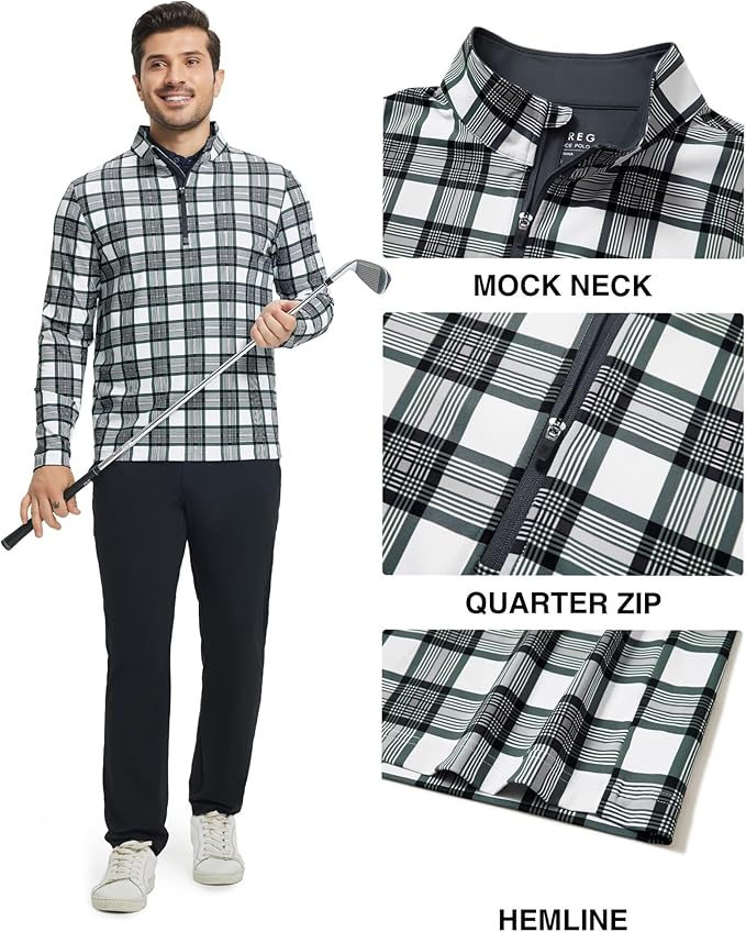 M MAELREG Quarter Zip Golf Pullover Men Dry Fit Long Sleeve Performance Wicking 1/4 Zip Full Print Pullover Mens Sweatshirt