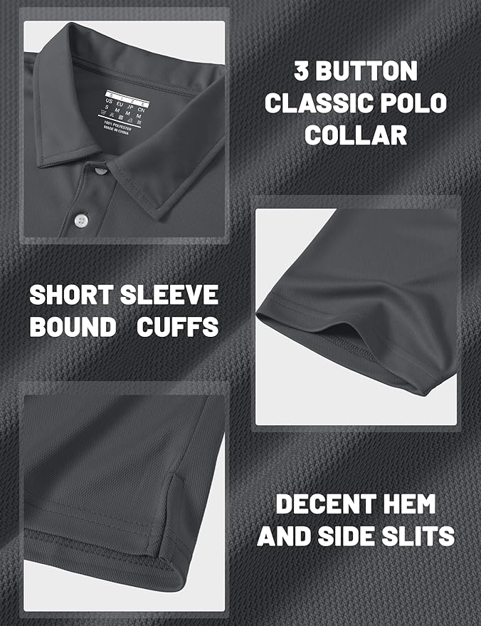 MAGCOMSEN Men's Polo Shirts 3 Buttons Casual Work T Shirts Quick Dry Short Sleeve Golf Shirt Pique Jersey Outdoor Performance