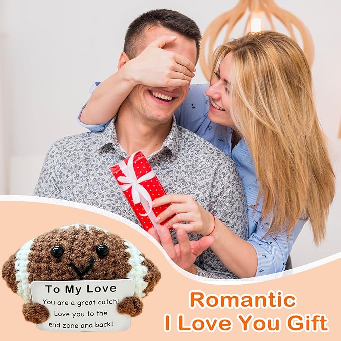 Mini Handmade Crochet Football for Him Who Loves Football, for Boyfriend/Husband, Emotional Support Footballs Romantic I Love You Gift Birthday Gifts