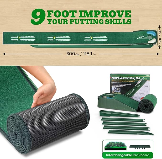 Putting Green Indoor - Golf Putting Mat with Realistic Green Speed,Dual Hazard Putting Mat, Ball Return, Velvet Surface, 8ft Practice Putting mat, Indoor&Outdoor Training Aid - Perfect Golf Gift
