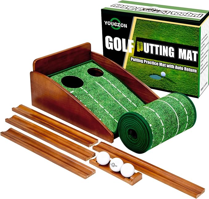 Putting Green Indoor,Golf Putting Mat with Auto Ball Return,Premium Crystal Velvet Surface, Practice Putting mat, Perfect Training Aid & Gift for Golf Lovers Christmas