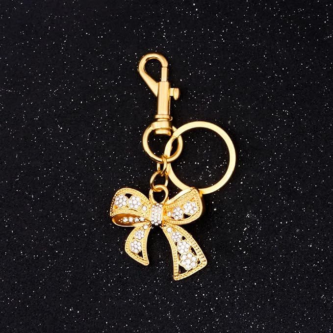 Sparkly Bow Bag Charm Keychain - Rhinestone Bow Key Chain for Women - Cute Purse Handbag Charms Accessories