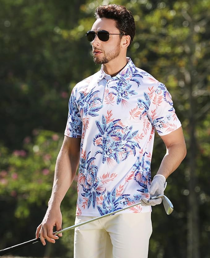 zeetoo Men's Polo Shirts Hawaiian Golf Polos Shirts Short Sleeve Performance Moisture Wicking Mens Golf Shirts
