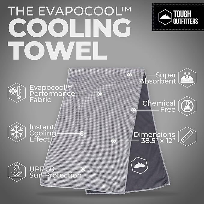 Tough Outdoors Cooling Towels for Neck Face - Neck Cooling Towel for Hot Weather Yoga Sports Golf Sweat - Instant Cold Towel