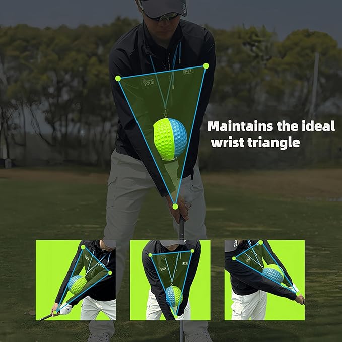 HERZ Dual-Color Golf Connection Ball |Golf Swing Trainer Fix Wrist Flip & Lower Body Sway, PU Golf Training Aid Adjustable Lanyard, Keep Lead Arm Dominant Through Impact