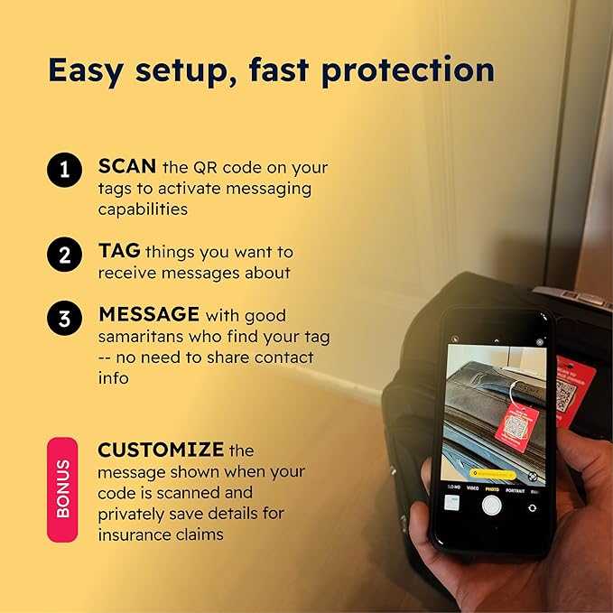 Smart Luggage Tags | Privacy QR Code Luggage Tag Keeps Personal info Private | Customizable Travel Suitcase Tags for Women Men | Use with GPS Bag Locator Tracking Tags, Air Tag for Android or iOS