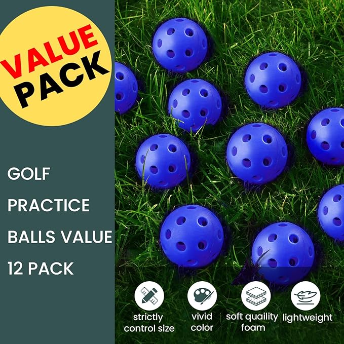 FINGER TEN Golf Practice Balls Plastic Colored Value 12/24/36/50 Pack, Limited Flight Sports Training Ball for Men Women, Indoor Outdoor Driving Range Backyard Use