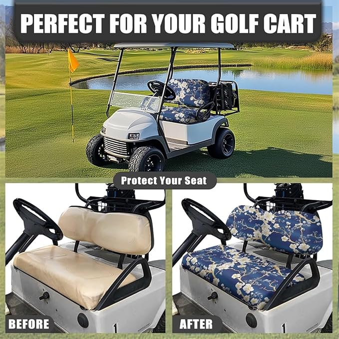 Golf Cart Seat Covers, Universal Fit & Nonskid Bottom Fits for Club Car 2 Person Seats Golf Carts