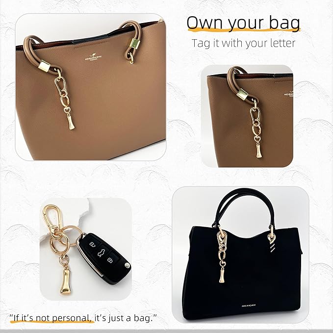 Gold Bubble Heart, Cherry, Bow & More Designs Letter Initial Keychain Bag Charms – Cute Purse Charms for Handbags