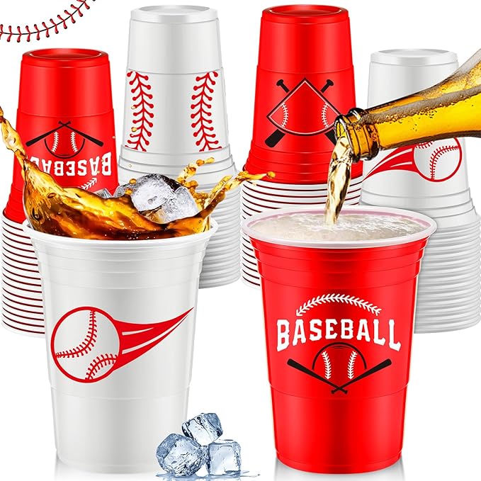 Norme 48 Pcs Baseball Party Supplies Bulk 16 oz Baseball Party Thick Plastic Disposable Cup Hot Cold Drink Wine Coffee for Home Holiday Party Supplies Favors