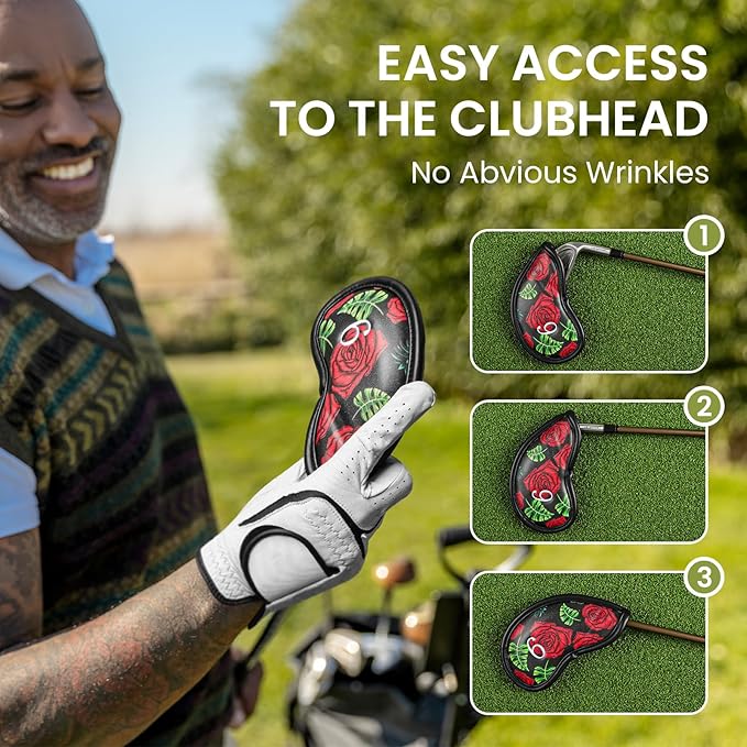 Golf Club Covers Iron Value 12 Pack Stylish Synthetic Leather Headcover, Embroidery Numbers Head Covers Universal Protector Fit Main Iron Wedge Clubs, Accessories Travel for Men Women