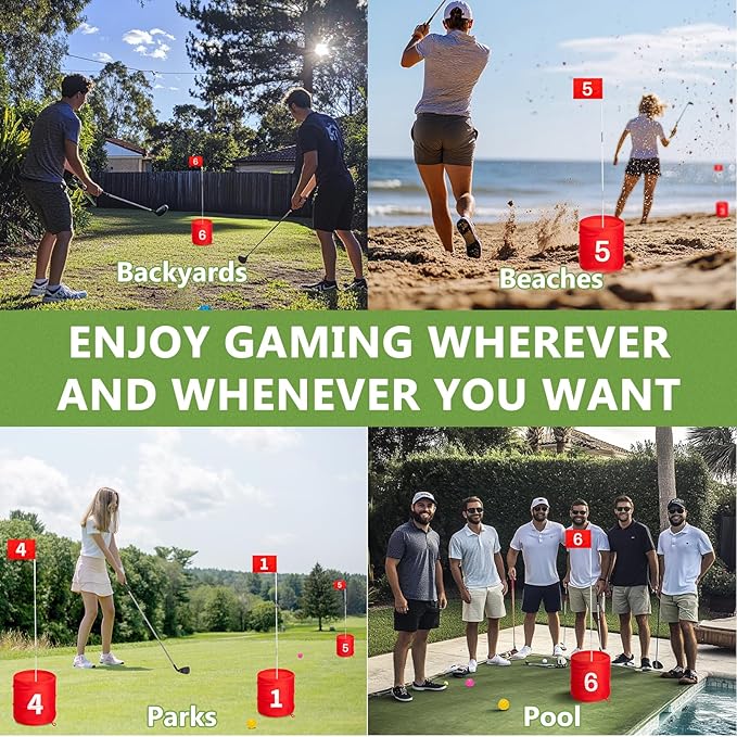 SJEhome 6 Hole Backyard Game Golf for Adults Outdoor Indoor Practice Gifts for Yard, Lawn, Park, Yard, Beach