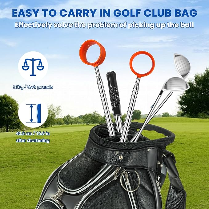 Golf Ball Retriever, Max 9 Ft Lightweight and Portable Golf Ball Retriever Telescopic, Stainless Golf Ball Grabber with Anti-Slip Handle, Golf Accessories Gifts for Men Women