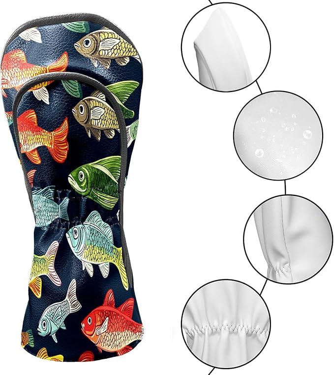 Golf Driver Head Covers Fairway Wood Headcovers, Premium Leather Golf Club Covers with Anti-Scratch Lining 1/3/5 Wood Cover for Golf Clubs for Women Men (Marble Blue)