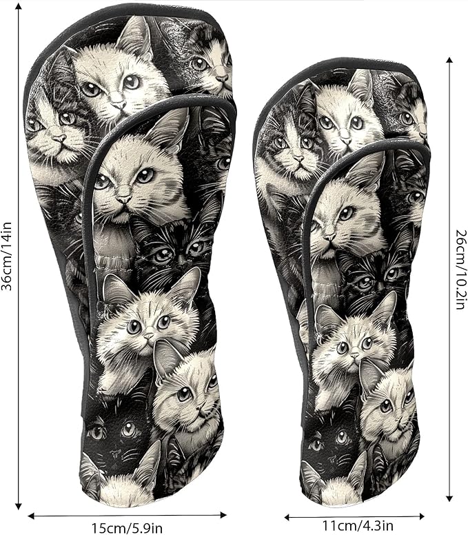 Golf Club Covers Cats Black Driver Headcover, Leather Golf Club Head Covers for Driver Fairway Woods Waterproof Golf Headcovers with Anti-Scratch Lining for Men Women