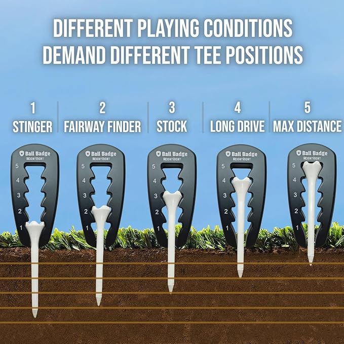 Ball Badge HeightRight Adjustable Golf Tee Height Tool – Precision Tee Height Setter for Consistent Swings, Durable Aluminum Design, Easy-to-Use Golf Training Aid