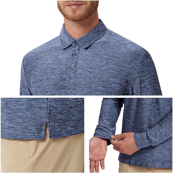 NAVISKIN Men's Polo Shirts Long Sleeve Golf Shirts with Collar UPF 50 SPF Shirt for Men Quick Dry Moisture Wicking