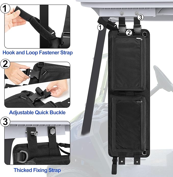 Golf Cart Ceiling Storage Bag, Golf Cart Overhead Organizer Bag Compatible with Club Car Precedent,Tempo, Onward, Black