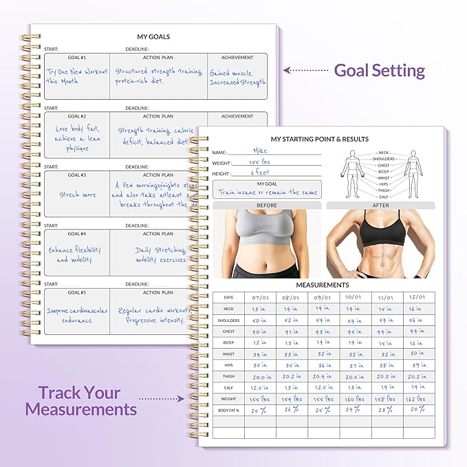 Fitness Journal Workout Planner for Women & Men, A4 (8.5" x 11") Workout Journal Log Book Planner Gift for Track Gym Essentials, Home Workouts, Track Progress, Achieve Wellness Goals, Purple