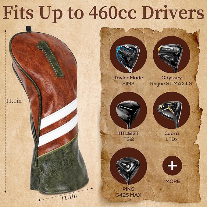 Craftsman Golf Club Head Covers 3pcs or 1pc Classic Brown Golf Headcovers Set Golf Club Headcovers for Driver Fairway Utility/Hybrid Woods Headcovers