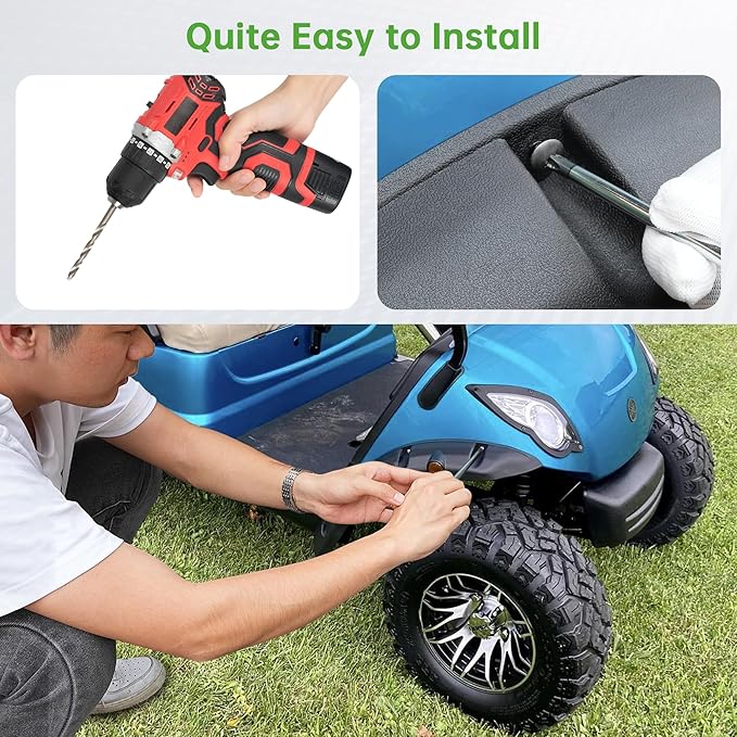 10L0L 4PCS Golf Cart Fender Flares for Yamaha G29, EZGO TXT/RXV, Club Car DS/Precedent - Heavy Duty ABS Plastic Mud Guards with Reflectors & Stainless Steel Hardware