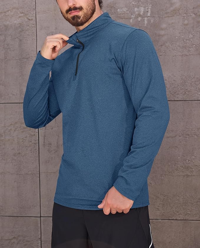 KEFITEVD Men's Quarter Zip Pullover Fleece Lined Long Sleeve Golf Shirt 1/4 Zip Sweatshirts Thermal Winter Sweaters