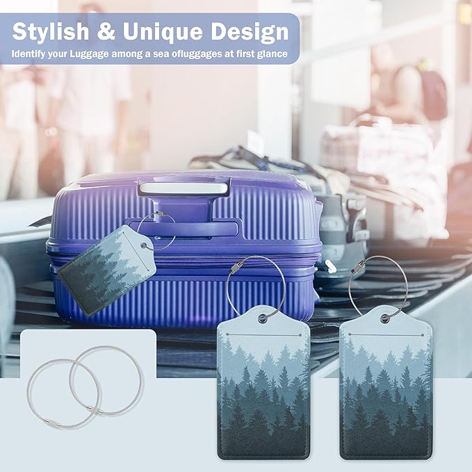 Luggage Tags for Suitcase,2 Pack Misty Forest Landscape Luggage Tag with Privacy Flap,Name ID Label and Metal Loop for Women Men Teens Travel