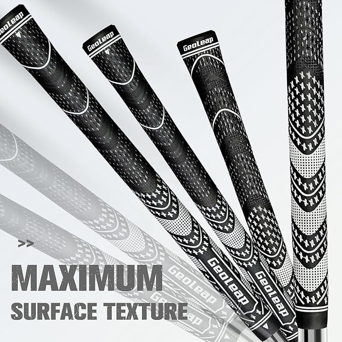 Geoleap Golf Grips Set of 13- Cord Rubber Compound Material, Hybrid Golf Club Grips, All Weather Performance.