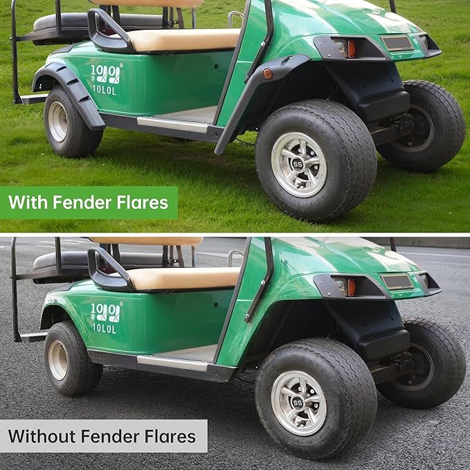 10L0L 4PCS Golf Cart Fender Flares for Yamaha G29, EZGO TXT/RXV, Club Car DS/Precedent - Heavy Duty ABS Plastic Mud Guards with Reflectors & Stainless Steel Hardware