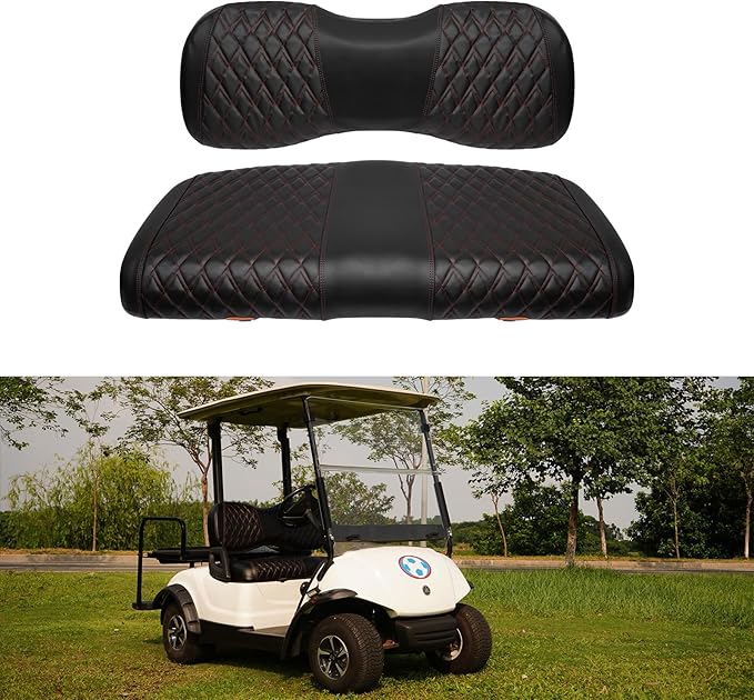 Golf Cart Vinyl Replacement Seat Covers fits Yamaha G29/Drive/Drive 2 2007+, Diamond Front Seat Cover Black Stitching Durable Breathable & Easy to Clean