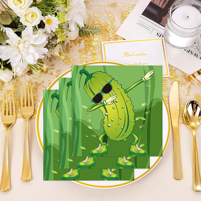 Pickle Party Napkins Decorations, Disposable Paper Pickle Napkins Supplies Pack of 50, Funny Birthday Party Baby Shower Decor Size 6.5 Inch