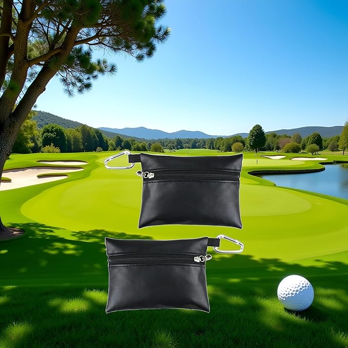 2Pcs Black Mini Golf Tee Pouch Bag, Resistant Golf Ball Tee Storage Bag Leather Golf Tees Pocket with Zipper, Golf Supplies Accessories, Golf Club Bag Accessories