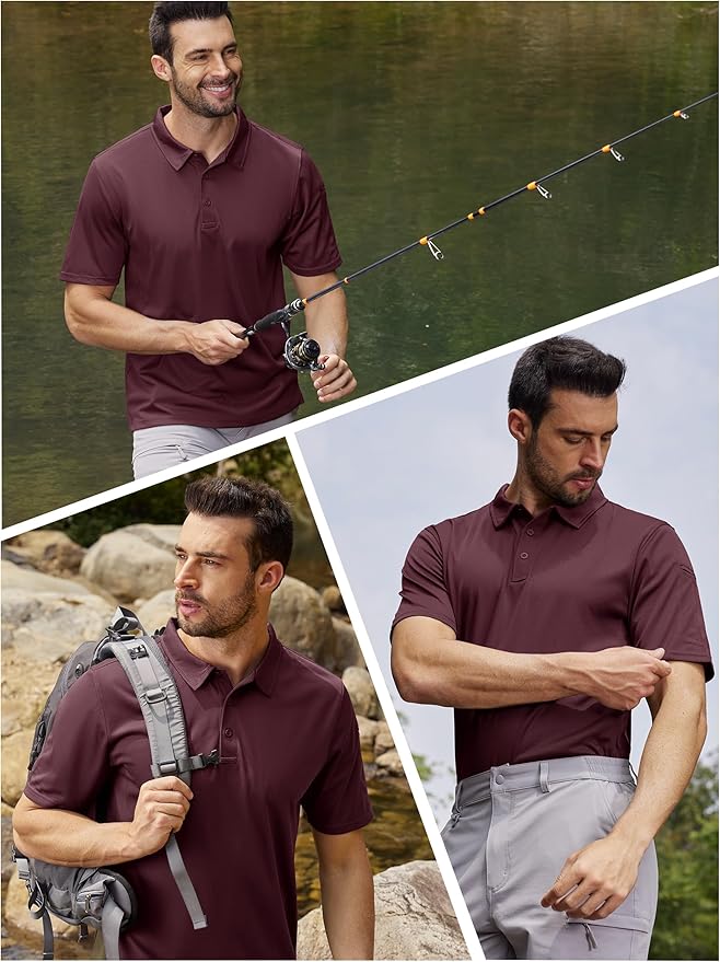 TACVASEN Mens Polo Shirt Short Sleeve Tactical Performance Collared Work Golf Shirts Dry Fit Pique Polos for Summer
