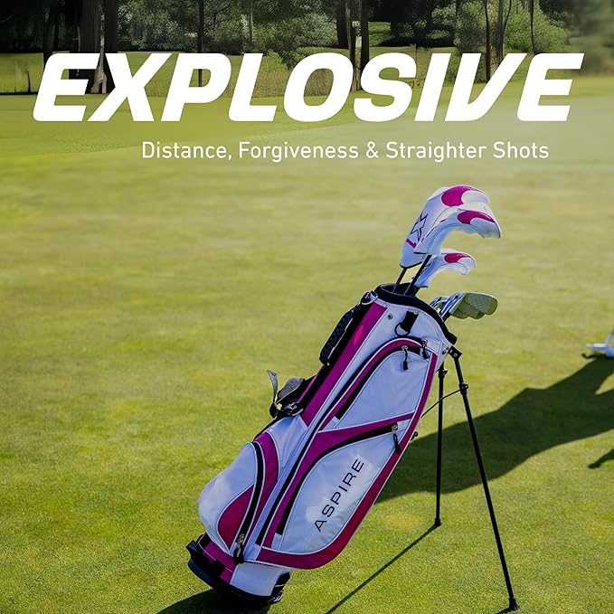 Aspire X1 Women’s Golf Clubs Set – 15 Piece Golf Club Package with Titanium Alloy Driver, Fairway Wood, 6pw Irons, Putter, Lightweight Stand Bag & Headcovers – Right Handed Petite & Regular Sizes