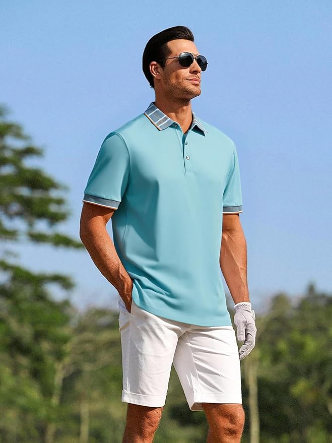 Alex Vando Mens Golf Shirts Moisture Wicking Quick-Dry Short Sleeve Fashion Designed Polo Shirts for Men