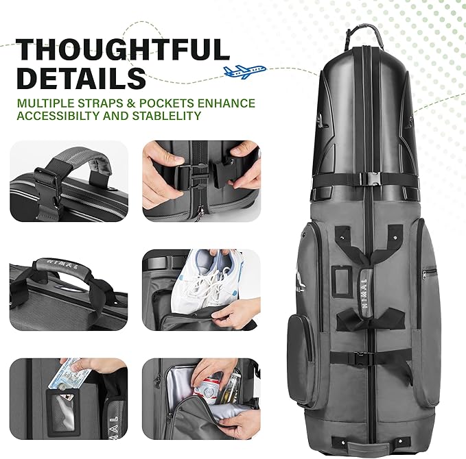 Golf Travel Bag with Hard Case Top, 1680D Heavy Duty Oxford Golf Club Travel Bags for Airlines with Wheels Easy to Maneuver