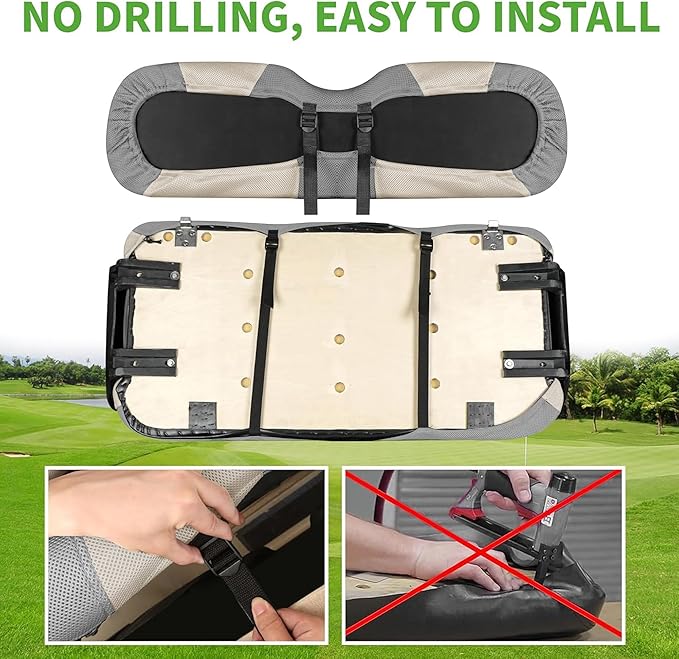10L0L Golf Cart Seat Covers Universal for Yamaha G29 Drive2 Club Car DS Precedent Tempo Standard Front Seats, Breathable Mesh Bench Seat Cover, No Drilling Seat Cushion - All-Season Comfort