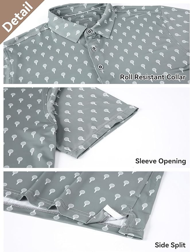 Esabel.C Golf Shirts for Men Dry Fit Performance Short Sleeve Print Moisture Wicking Collared Shirt
