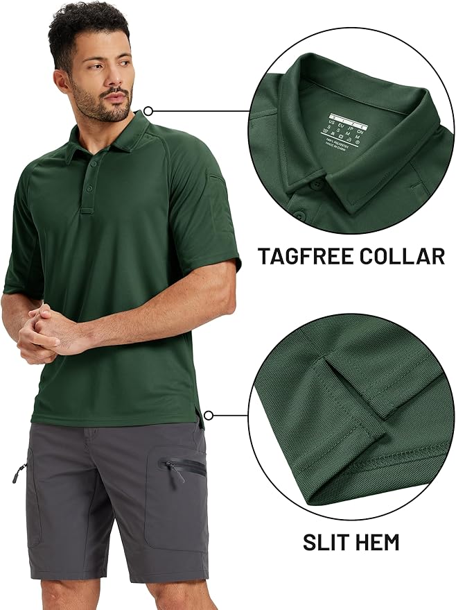 TACVASEN Men's Polo Shirts Short Sleeve Golf Polos Dry Fit UPF 50+ Performance Tactical Collared Hiking Shirt