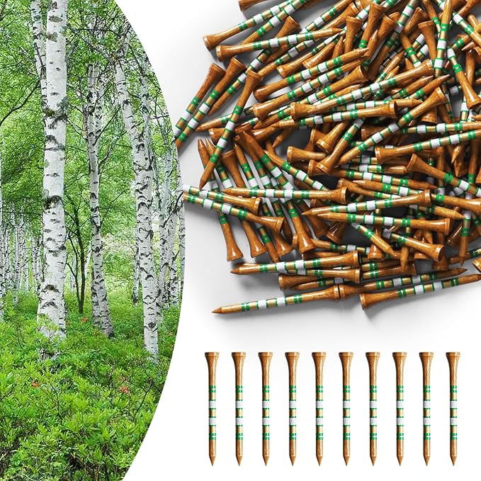 Amy Sport Golf Tees Western Birch Wood 5X More Durable 5X Stronger Value 50 Pack 1 1/2 2 3/4 3 1/4 Inch, Reduce Friction Wooden Long-Lasting, Spin Tall Sturdy Base for Stability