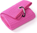 Mile High Life Premium Waffle-Weave Golf Towel | 16" X 24" | Extra Absorbent & Quick-Dry | Ultra-Soft Microfiber | Carabiner Clip | Multi-Color Options | Golf Accessory for Men & Women, Pink C