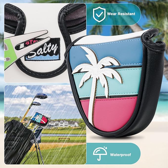 mytag Tropical Golf Headcovers, Coconut Tree Golf Head Covers for Woods and Driver, Putter Covers 3D Embroidery