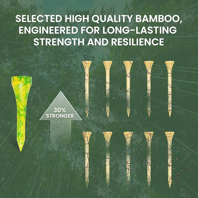 Amy Sport Golf Tees Styllish Bamboo Wooden Coloured Painted Bulk 200 Pack 1 1/2 3 1/4 2 3/4 Inch Tee, Enhanced Visibility Color Purple Pink Green Blue, Practice for Men Women