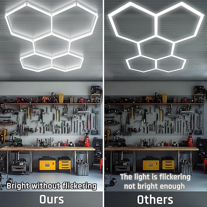 Hexagon Garage Lights - Hexagon LED Lights, 25 Pack 6500K Super Bright Auto Repair Ceiling Lights for Garages, Workshops, Warehouses, Gymnasiums, Shops, Auto Body Shops
