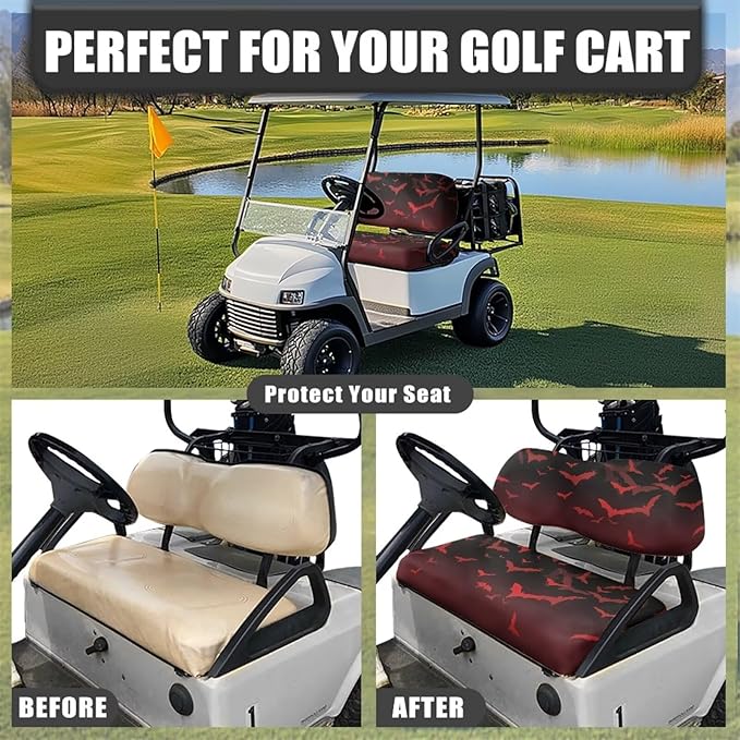 Golf Cart Seat Covers, Universal Fit & Nonskid Bottom Fits for Club Car 2 Person Seats Golf Carts