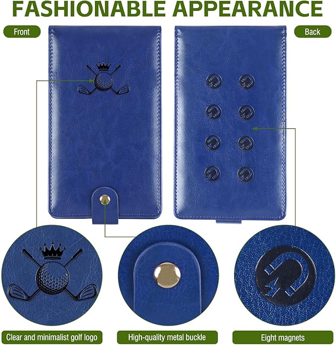 Archerest Magnetic Golf Scorecard Holder, 7.48" x 4.33" Premium Leather Yardage Book Cover Golf with A Pencil and Five Double Sided Printed Scorecards, Golf Accessories and Scorecard Book