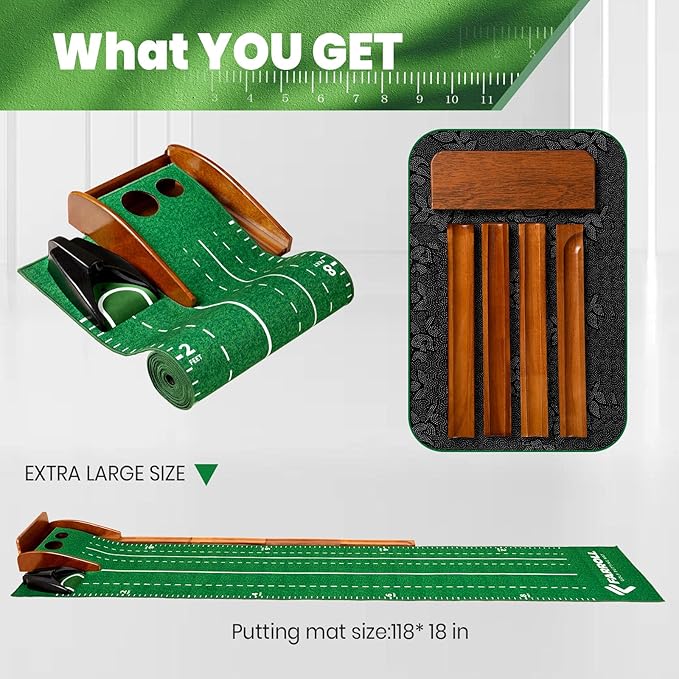 Golf Putting Green Indoor Outdoor Putting Matt with Automatic Ball Return Practice Mat for Home, Office, Backyard - Gifts for Men 118 * 18 in