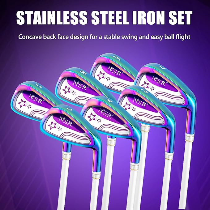 PGM Lady Golf Club Set NSR 12-Piece – Complete Right Handed Set with Lightweight Graphite Shafts, Forged Titanium Driver, Stand Bag – Ideal for Beginner & Intermediate Women Golfers