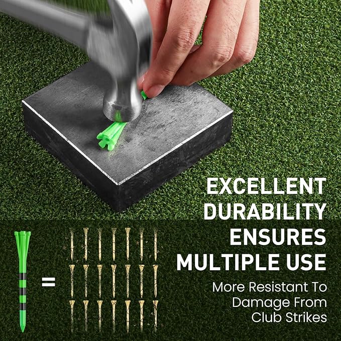 FINGER TEN Unbreakable Golf Tees Plastic 80 3 1/4" or 2 3/4" Driver Tees with 20 1 1/2" Iron Tees Assorted Pack, Low Resistance & Consistent Height Long Short Tees with Bright Colors