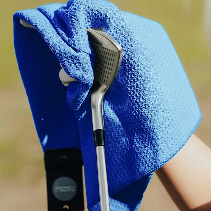 Magnetic Golf Towels for Golf Bags with Clip & Ultra Strong Magnet - Waffle Weave Microfiber Towel for Secure Hold on Bags & Carts - Ideal Club Cleaner & Accessories - Bright Blue